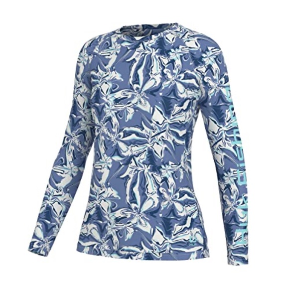 HUK Women’s Standard Pursuit Long Sleeve Fishing Shirt Blue Floral Long Sleeve - Picture 1 of 11